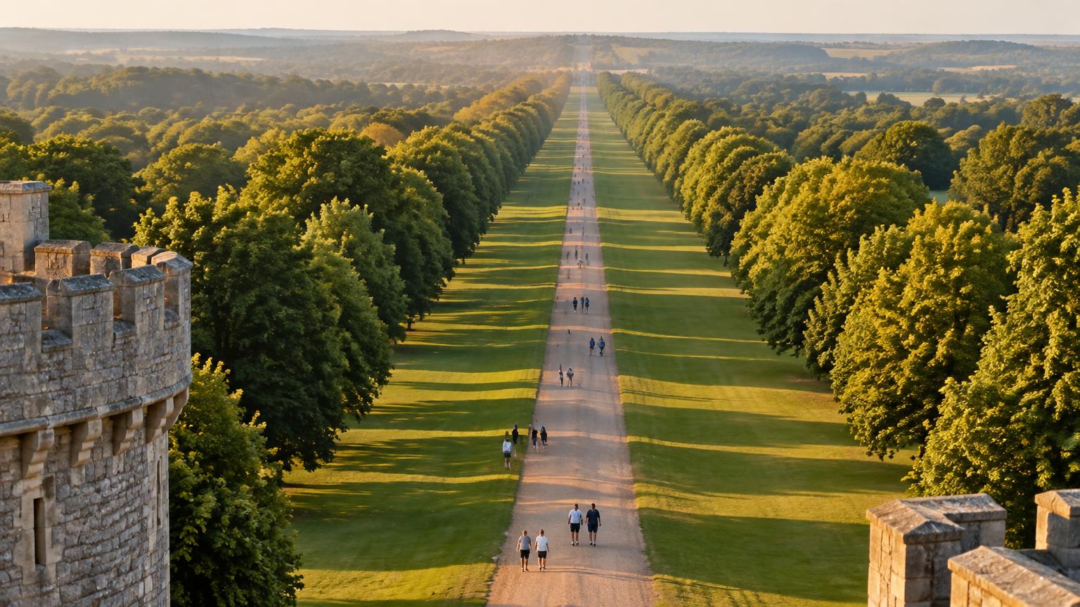 The Long Walk seen from the castle, a straight avenue of trees running south